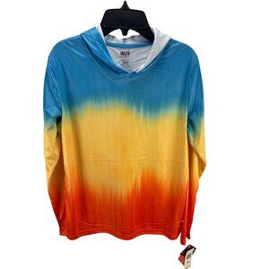 Uzzi Performance wear Tricolor Hoodie M 10-12 Blue Yellow Orange UPF 30+ NWT